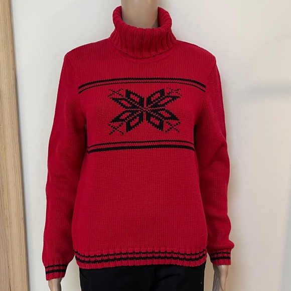 Ralph Lauren Red Snowflake Sweater Knit Red Christmas Sweater - Picture 1 of 6